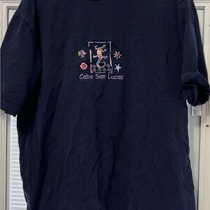 Cabo San Lucas Embroidered T-Shirt U-BEST 100% Cotton Navy Y2K Tourist Tee